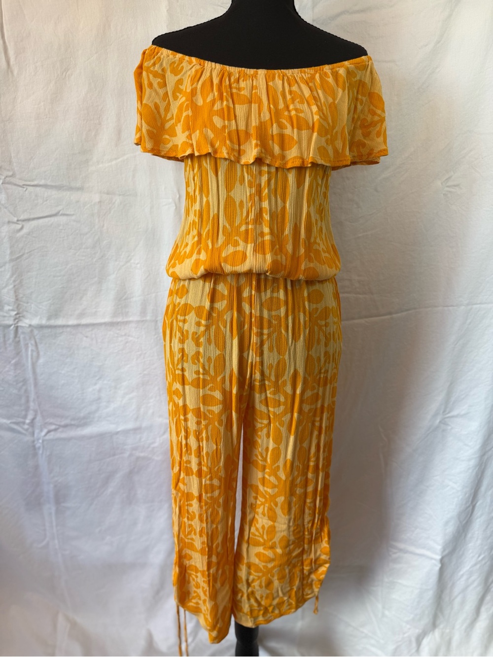 Yellow Off-Shoulder Puakenikeni Quilt Jumpsuit